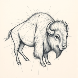 Chaotic Graphite Pencil Sketch Bison Tattoo