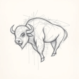 Chaotic Graphite Pencil Sketch Buffalo Tattoo