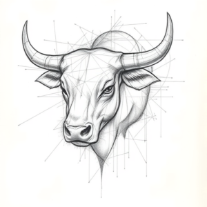 Chaotic Graphite Pencil Sketch Bull Tattoo