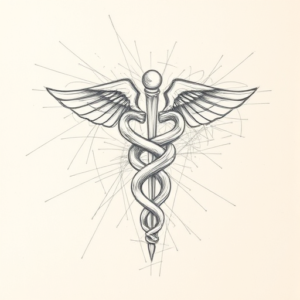 Chaotic Graphite Pencil Sketch Caduceus Tattoo