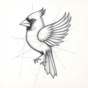 Chaotic Graphite Pencil Sketch Cardinal Tattoo