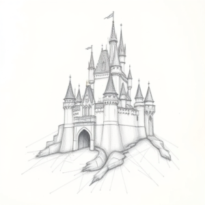 Chaotic Graphite Pencil Sketch Castle Tattoo