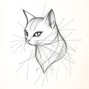 Chaotic Graphite Pencil Sketch Cat Tattoo