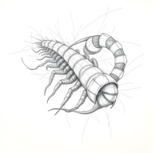 Chaotic Graphite Pencil Sketch Centipede Tattoo