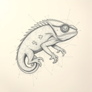 Chaotic Graphite Pencil Sketch Chameleon Tattoo