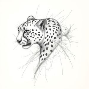 Chaotic Graphite Pencil Sketch Cheetah Tattoo