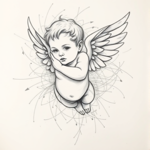 Chaotic Graphite Pencil Sketch Cherub Tattoo