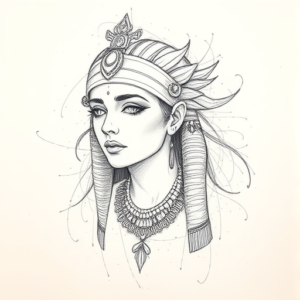 Chaotic Graphite Pencil Sketch Cleopatra Tattoo