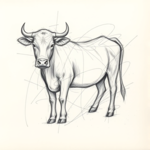 Chaotic Graphite Pencil Sketch Cow Tattoo
