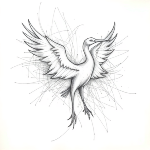 Chaotic Graphite Pencil Sketch Crane Tattoo