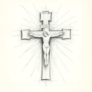 Chaotic Graphite Pencil Sketch Crucifix Tattoo