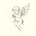 Chaotic Graphite Pencil Sketch Cupid Tattoo