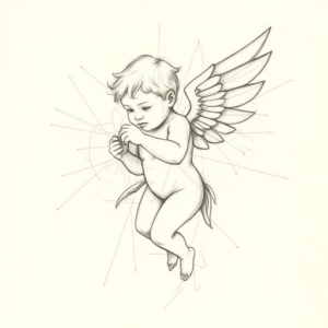 Chaotic Graphite Pencil Sketch Cupid Tattoo