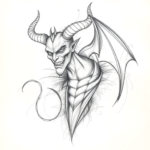 Chaotic Graphite Pencil Sketch Demon Tattoo