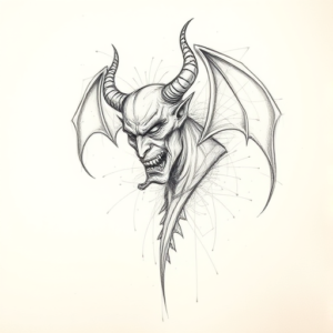 Chaotic Graphite Pencil Sketch Devil Tattoo
