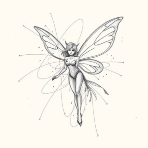 Chaotic Graphite Pencil Sketch Fairy Tattoo