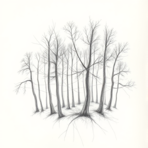 Chaotic Graphite Pencil Sketch Forest Tattoo