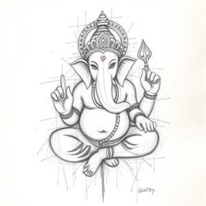 Chaotic Graphite Pencil Sketch Ganesha Tattoo