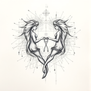 Chaotic Graphite Pencil Sketch Gemini Tattoo