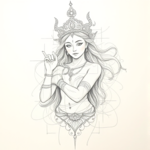 Chaotic Graphite Pencil Sketch Goddess Tattoo