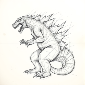 Chaotic Graphite Pencil Sketch Godzilla Tattoo