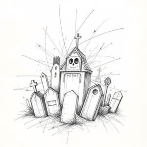 Chaotic Graphite Pencil Sketch Graveyard Tattoo