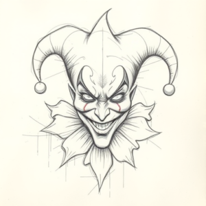 Chaotic Graphite Pencil Sketch Jester Tattoo