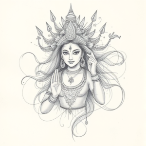 Chaotic Graphite Pencil Sketch Kali Tattoo