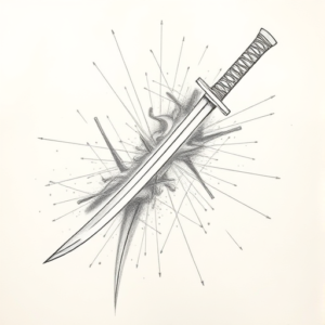 Chaotic Graphite Pencil Sketch Katana Tattoo