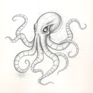 Chaotic Graphite Pencil Sketch Kraken Tattoo