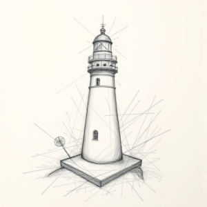 Chaotic Graphite Pencil Sketch Lighthouse Tattoo