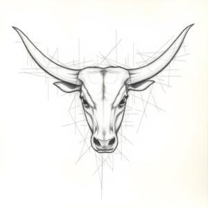 Chaotic Graphite Pencil Sketch Longhorn Tattoo