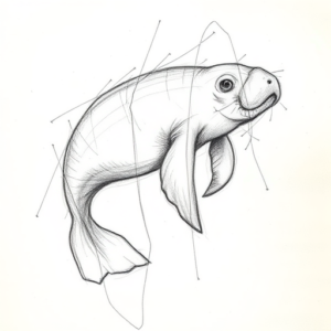 Chaotic Graphite Pencil Sketch Manatee Tattoo