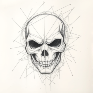 Chaotic Graphite Pencil Sketch Mask Tattoo