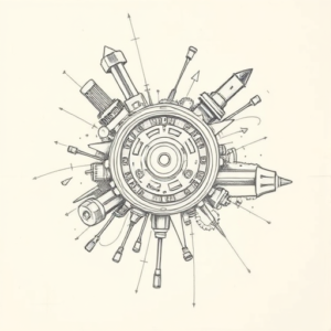 Chaotic Graphite Pencil Sketch Mechanic Tattoo