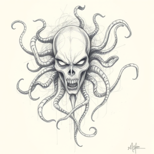 Chaotic Graphite Pencil Sketch Medusa Tattoo