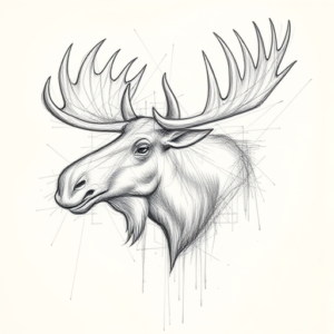 Chaotic Graphite Pencil Sketch Moose Tattoo