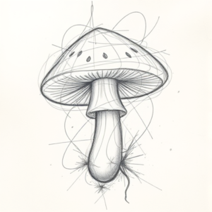 Chaotic Graphite Pencil Sketch Mushroom Tattoo