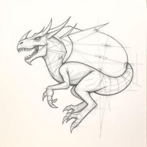 Chaotic Graphite Pencil Sketch Mythosaur Tattoo