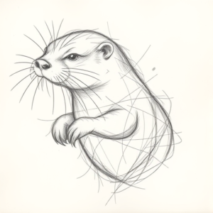 Chaotic Graphite Pencil Sketch Otter Tattoo