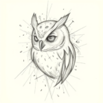 Chaotic Graphite Pencil Sketch Owl Tattoo