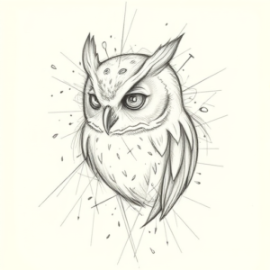 Chaotic Graphite Pencil Sketch Owl Tattoo
