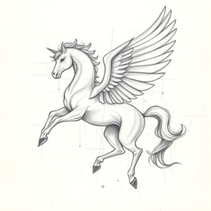 Chaotic Graphite Pencil Sketch Pegasus Tattoo