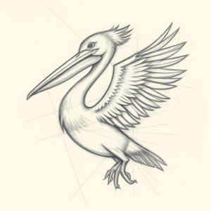 Chaotic Graphite Pencil Sketch Pelican Tattoo