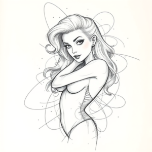 Chaotic Graphite Pencil Sketch Pinup Tattoo