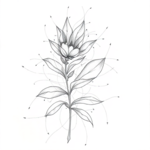 Chaotic Graphite Pencil Sketch Plant Tattoo
