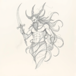 Chaotic Graphite Pencil Sketch Poseidon Tattoo