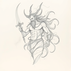 Chaotic Graphite Pencil Sketch Poseidon Tattoo