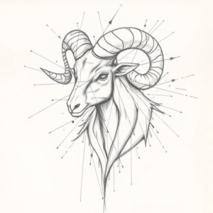 Chaotic Graphite Pencil Sketch Ram Tattoo