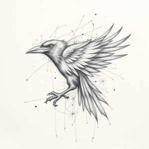 Chaotic Graphite Pencil Sketch Raven Tattoo